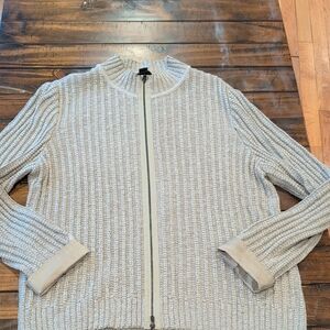 St. John Ribbed Knit Full Zip Sweater Linen Wool Silk Blend